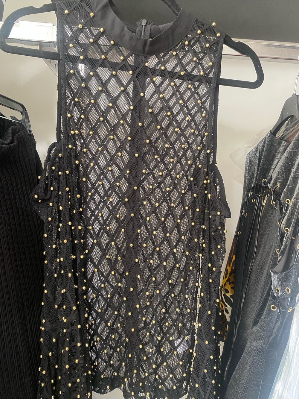Black Mesh Studded Sleeveless Dress